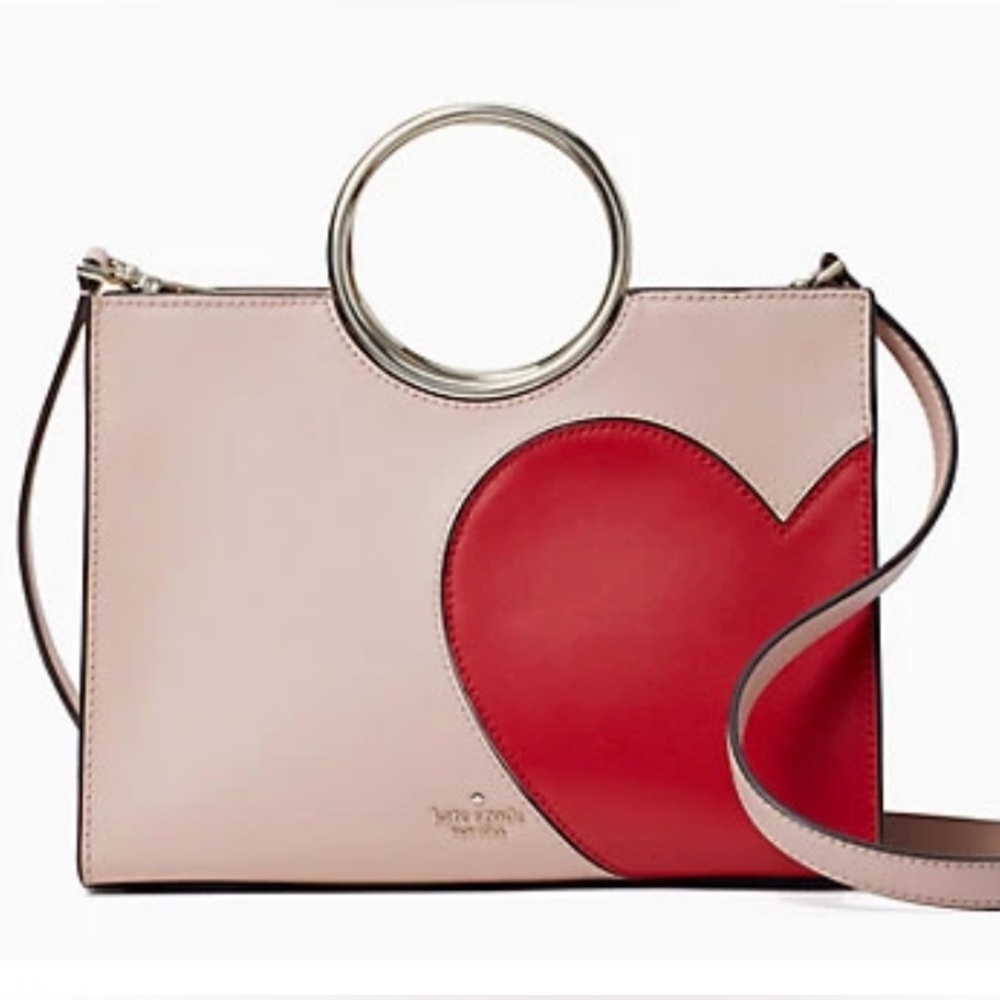NEW kate spade heart it sam pink & red leather bag w/ ring handles
